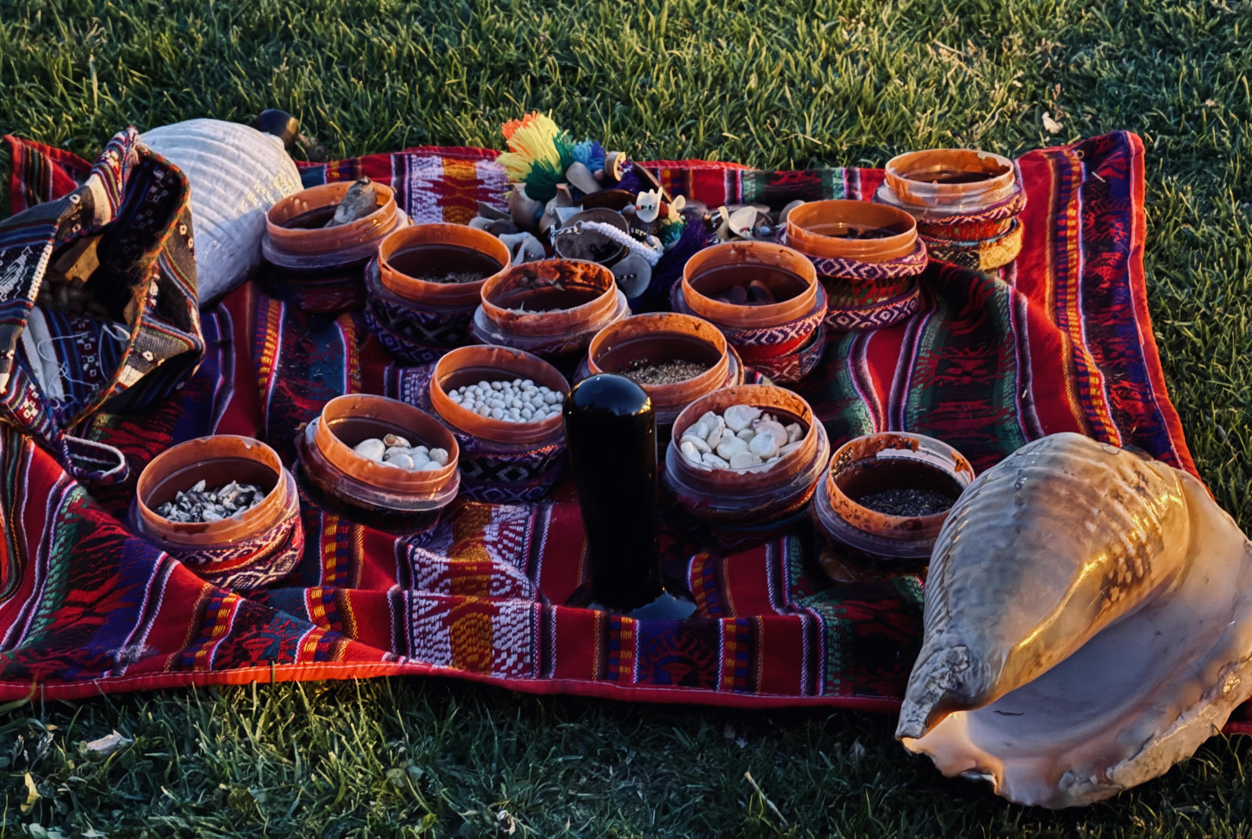 Ceremonial mesa setup on grass